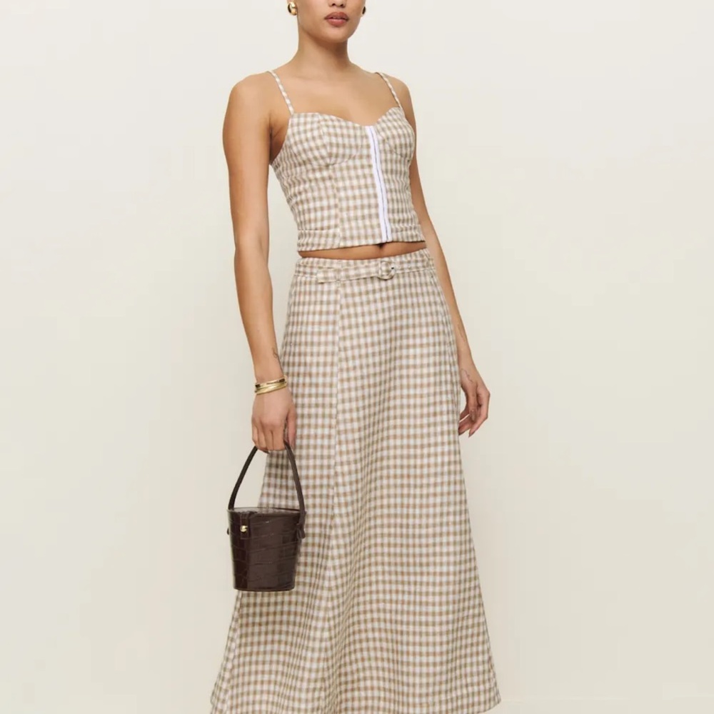 Reformation Tan and White A-Line Maxi Skirt Resort Wear